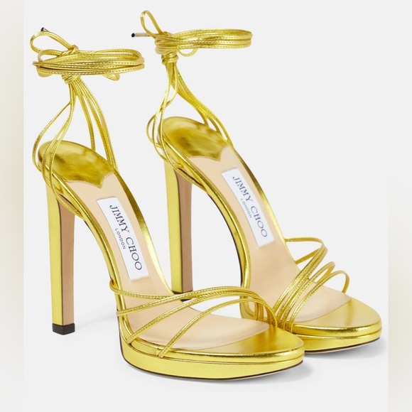 NWOT Jimmy Choo Antia Ankle Wrap Sandal Acid Yellow Size 38 - Picture 3 of 10